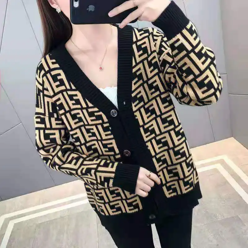 

Spring and autumn new fashion V-neck women's cardigan 2021 spring and autumn knitwear versatile top loose sweater women's coat