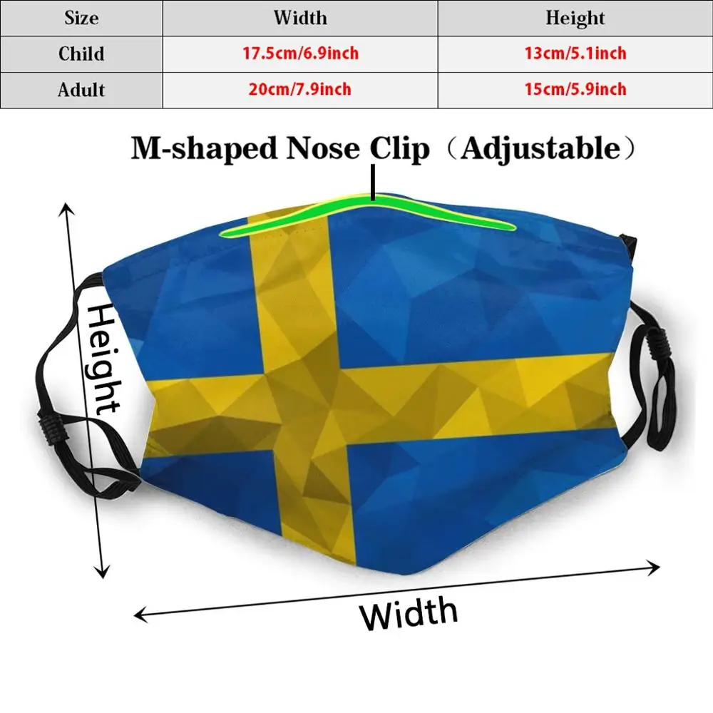 Швейцарская моющаяся маска с фильтром для защиты от пыли изображением шведского