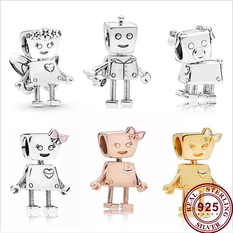 

Authentic 925 Sterling Silver Beads New Fashion Robot String Beads Fit Original Pandora Bracelet For Women Diy Jewelry