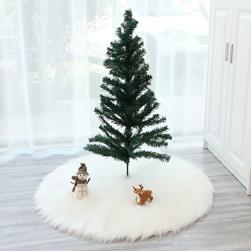

Fur Party Mat Tree Skirt Sheepskin Xmas Round Christmas Shaggy Tree Plush Ornament for Christmas Tree Skirt Home Party Decor