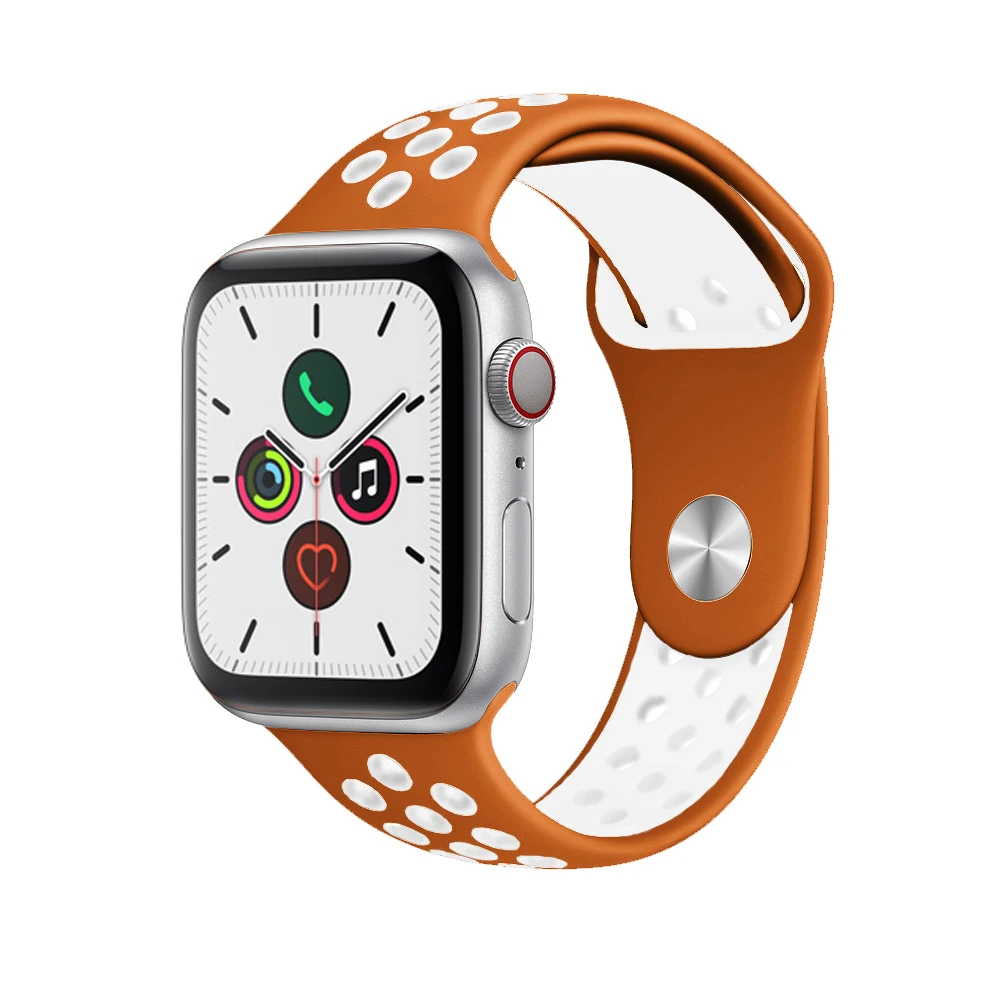Силиконовый ремешок для apple watch 5 4 band correa apple watch 44 мм 40 мм 42 мм 38 мм iwatch 5 4 3 2 1 спортивный браслет на запястье - Цвет ремешка: Orange silver