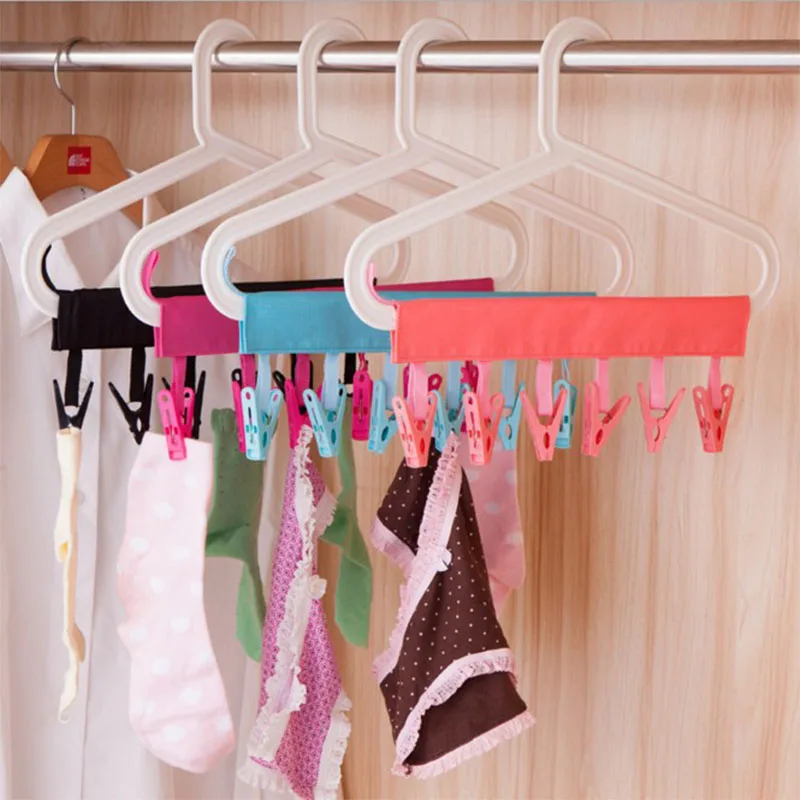 

Portable Cloth Hanger 6 Clips Multi-function Student Dormitory Socks Underwear Clothespins Travel Foldable Drying Hanger Racks