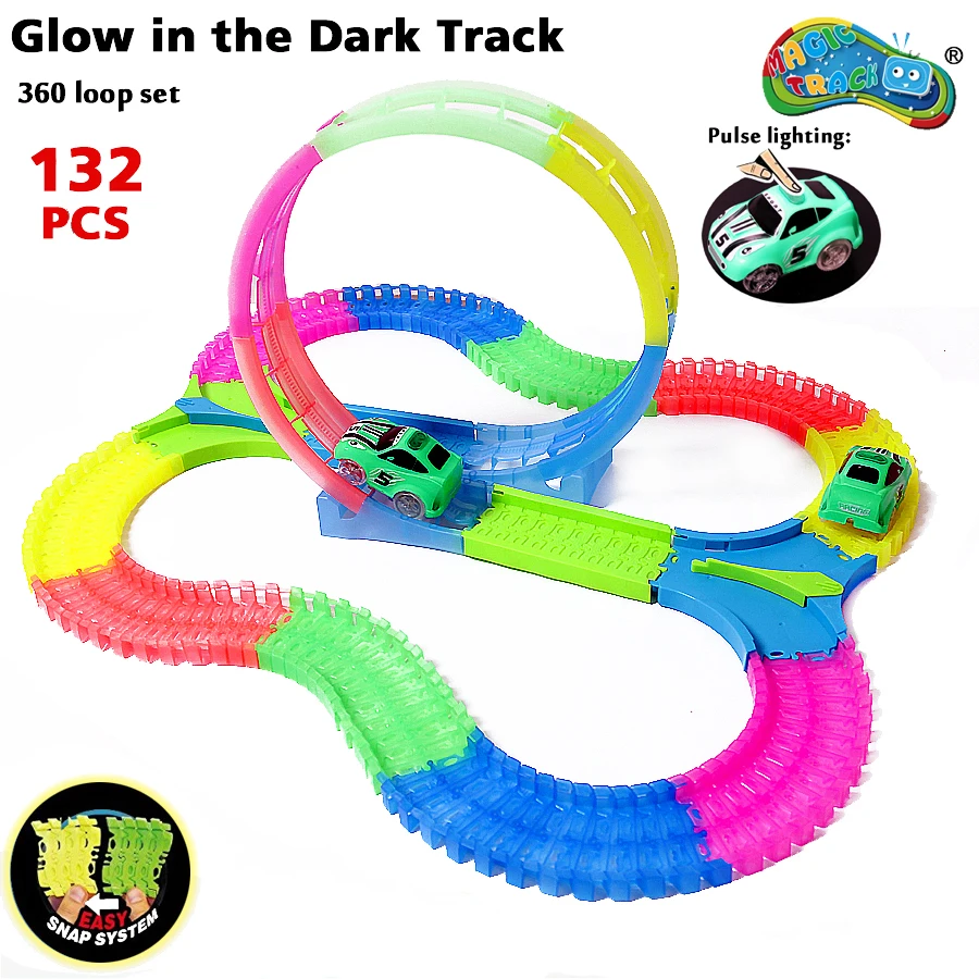 

Magical DIY Glow race track 360 Degree Stunt Loop Glow in the Dark Flexible Assembly Electric Car with Light-Up Race cars