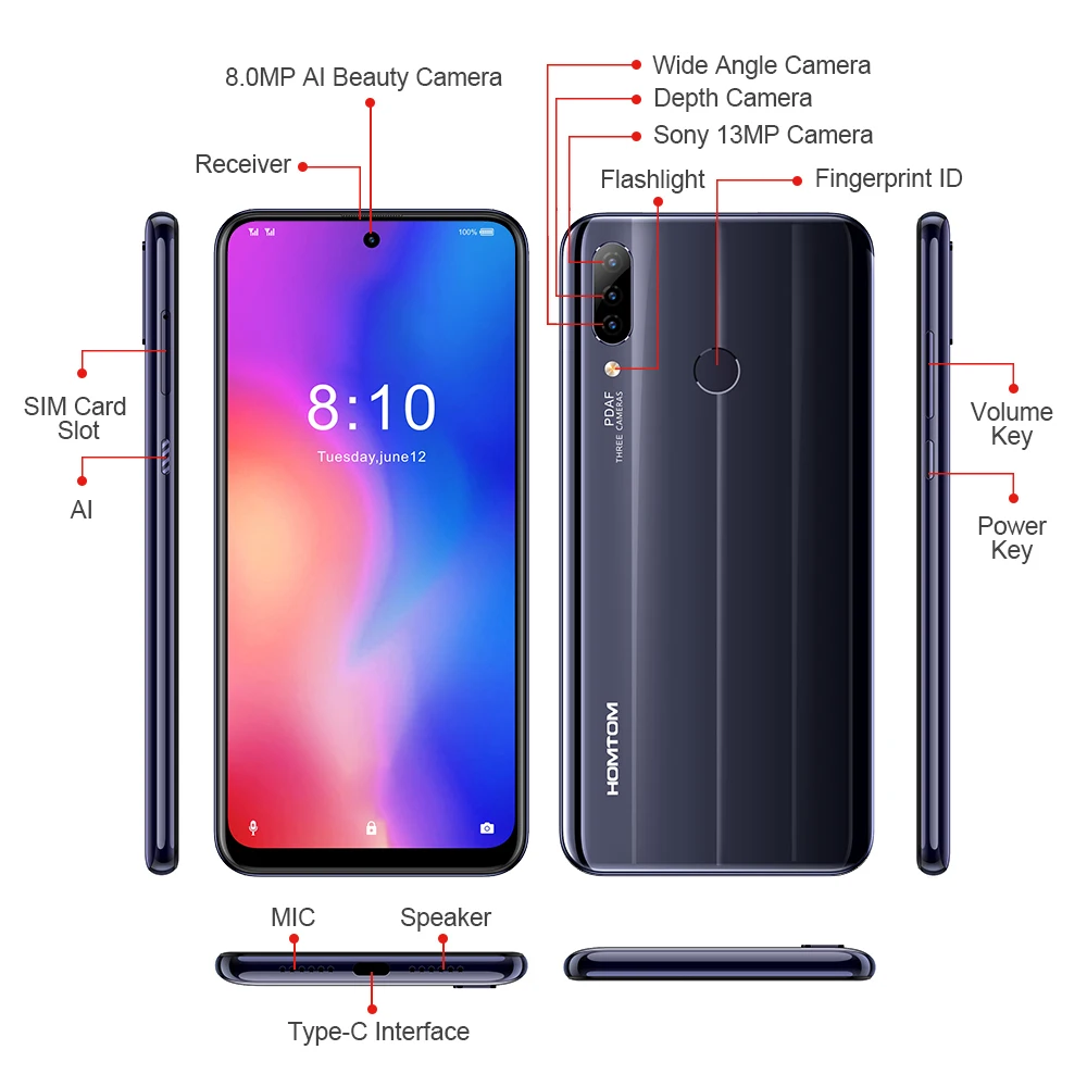 HOMTOM P30 pro Android 9,0 Helio P23 MTK6763 Восьмиядерный 4 Гб 64 Гб Смартфон 6,41 дюймов 4000 мАч 4G FDD-LTE стеклянный Чехол для мобильного телефона