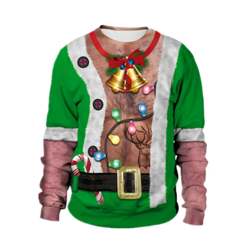 Ugly Christmas Sweater Unisex Men Women 2020 For Holidays Santa Cat Elf Funny Fake Hair Autumn Winter Blouses | Женская одежда