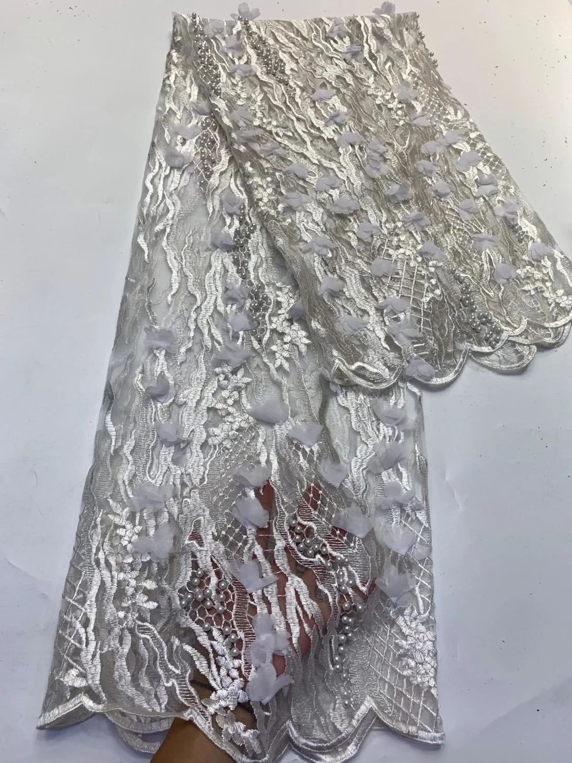 

2020 New African Lace 3D Flowers with Sequins Lace Fabrics French Lace Fabric with High-quality For Wedding Dress