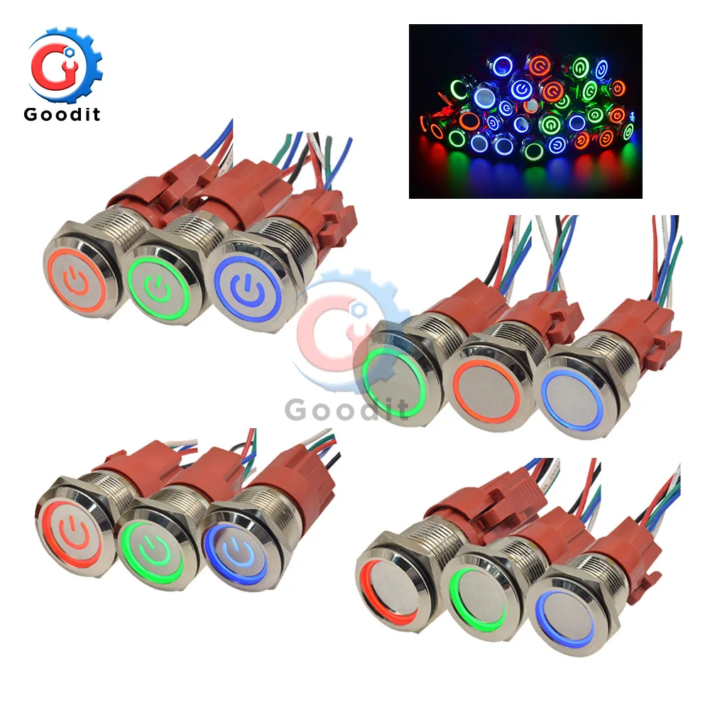 Металлическое кольцо переключателя с кнопкой 19 мм светодисветодиодный питания