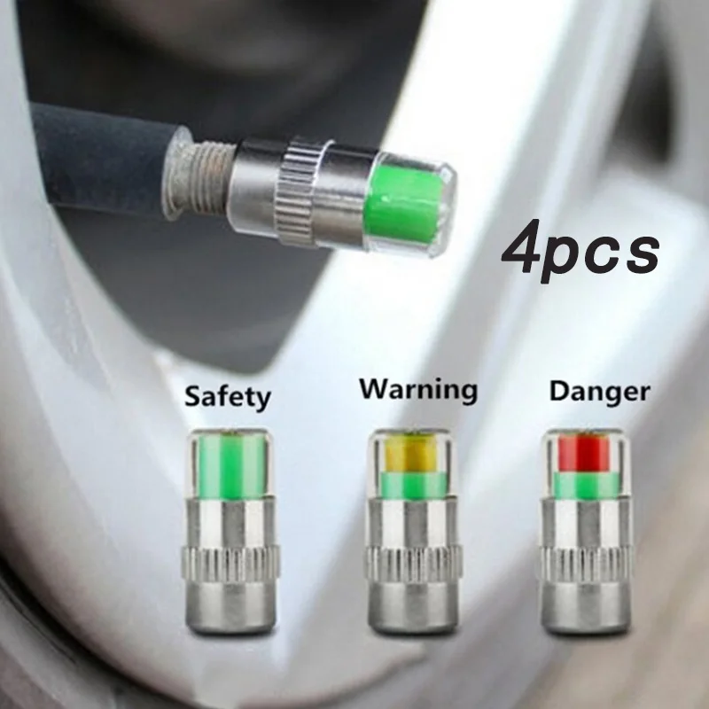 4pcs Automobile Wireless Tire Pressure Cap Valve Nozzle Tire Pressure Gauge Monitor External Tire Cap Vacuum Pressure Detection