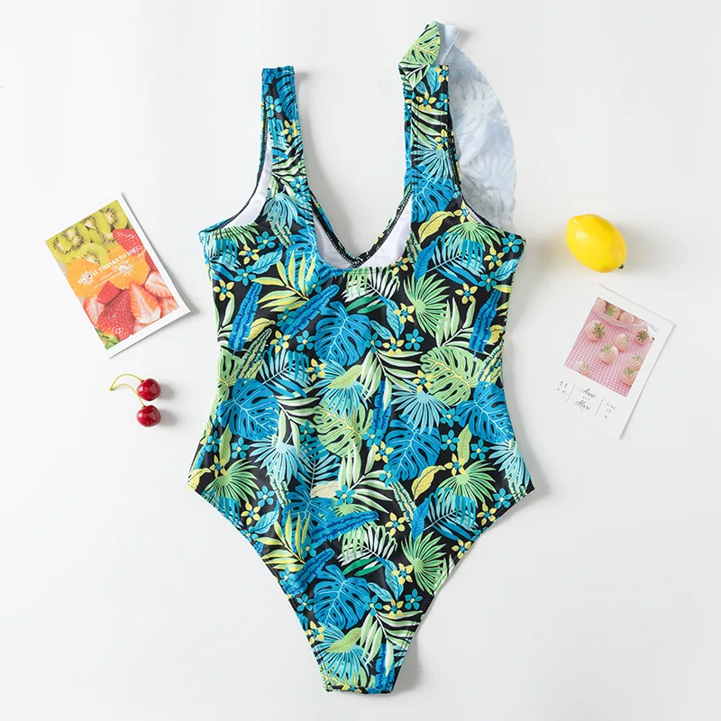 Сексуальный цельный купальник с оборками женская одежда для плавания принтом