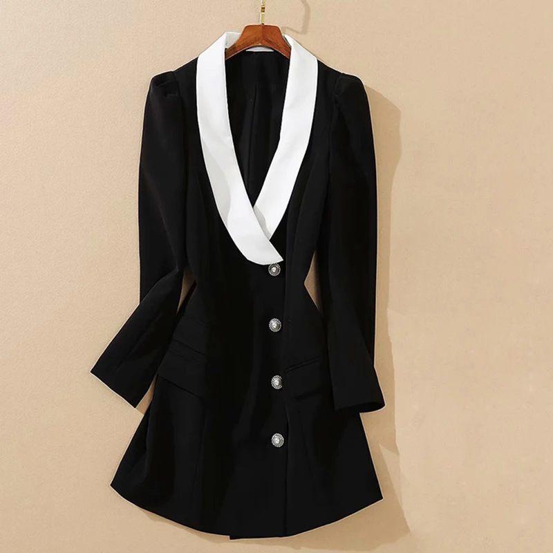 

Newest HIGH QUALITY Fashion 2021 Runway Dress Women's shawl collar Long Sleeve Button blazer dress