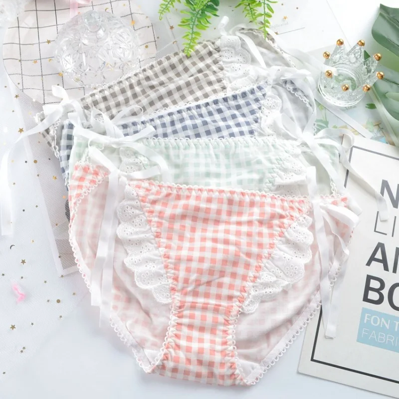 

Трусики женские кружевные хлопковые с заниженной талией и бантом для косплея