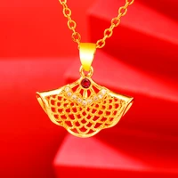 pendant necklaces for women rhinestone skirt 24k gold plated chain necklaces hollow fan engagement wedding necklaces new jewelry