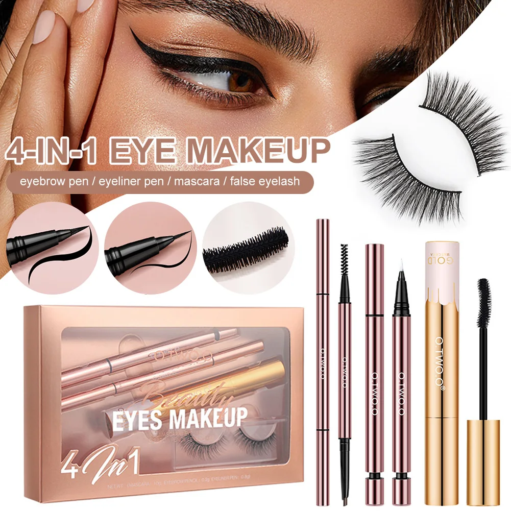 

4 in 1 Eye Makeup Set Waterproof Long Lasting Mascara Eyeliner Eyebrow Pen Women's Cosmetics Kit for Beginners