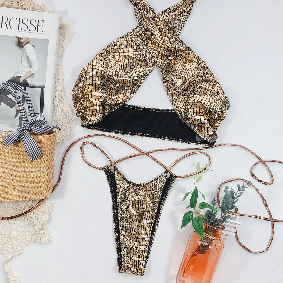 

New Style Sexy Snake Fabric Strap Swimsuit women's split bikini SWIMSUIT WOMAN Beachwear Bathing Maillot De Bain Femme