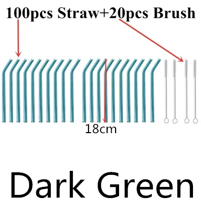 100 straw - 20 brush 100 шт многоразовые стаканы для питья 18 см х 8 мм для смузи, чая, сока- 10 упаковок с 20 щетками для чистки - Цвет: 100 straw - 20 brush