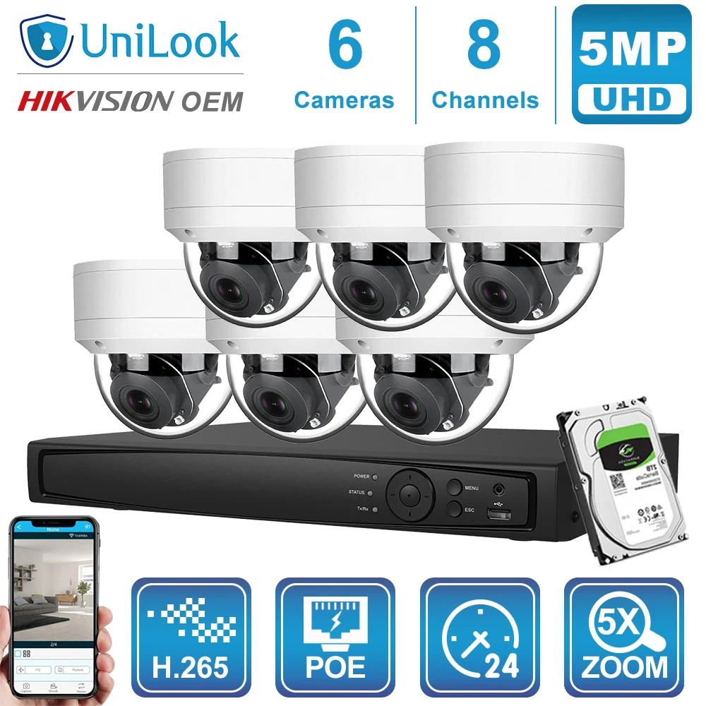 UniLook 8CH NVR 4/6/8 шт. 5 Мп PTZ POE IP камера 5X Zoom наружная система безопасности комплект