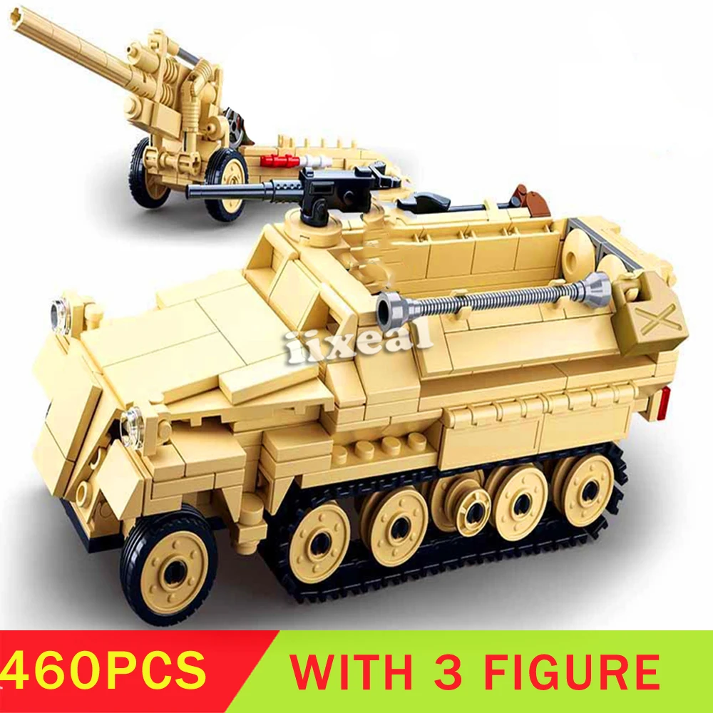 Sluban Военная серия Истребитель Военный WW2 половина-гусеничными механизмом пушки