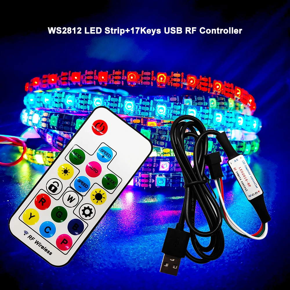 

WS2812B Smart RGB Addressable Led Strip USB 17Keys Remote Controller Kit Pixel Tape TV Back Under Cabinet Lamp Waterproof DC5V