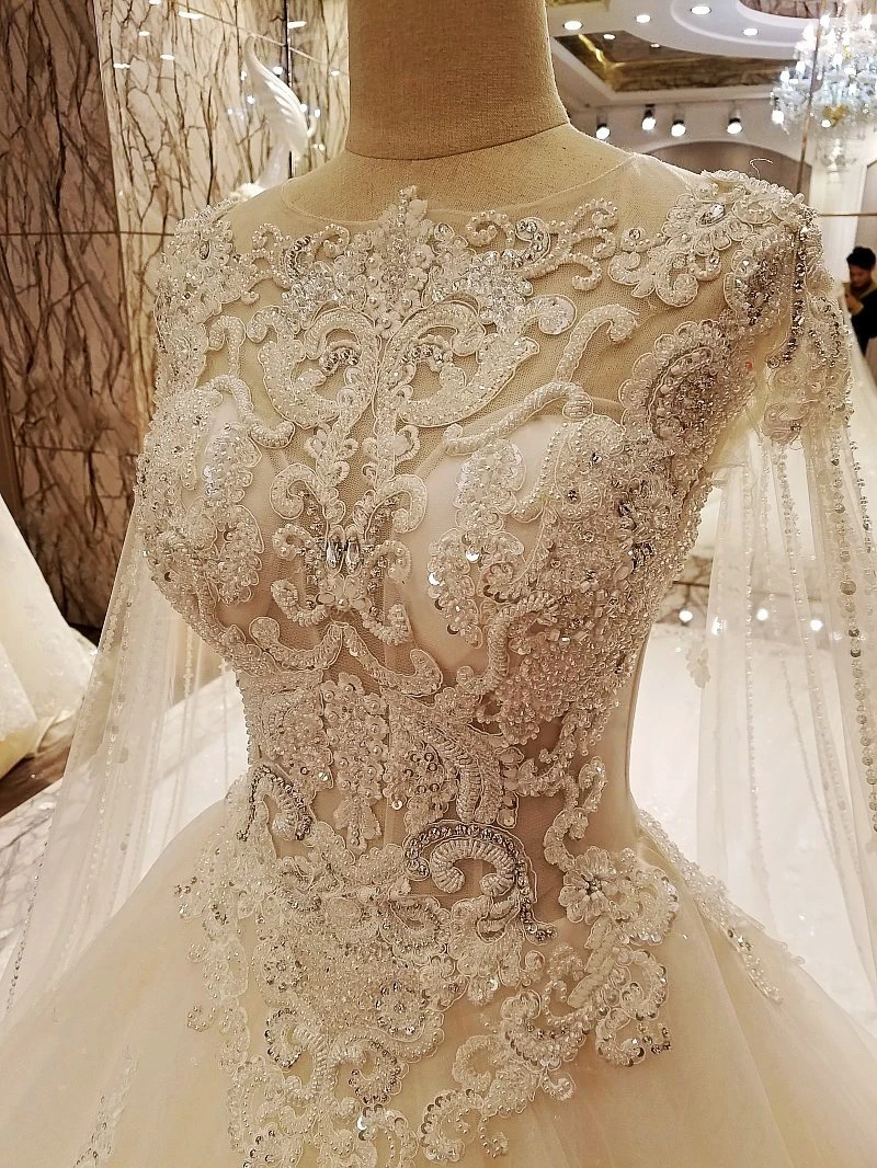 LSX63889 trajes de novias nuevos бальное платье прозрачный, с застежкой на молнии сзади кепки рукава новейшие Свадебные платья Реальные фотографии