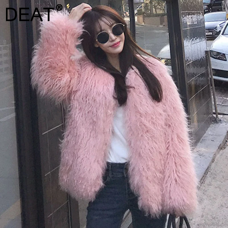 

DEAT 2021 Autumn And Winter New Women Solid Color Temperament Fashionable Imitation Woolen Fur Integrated Coat 7I1910