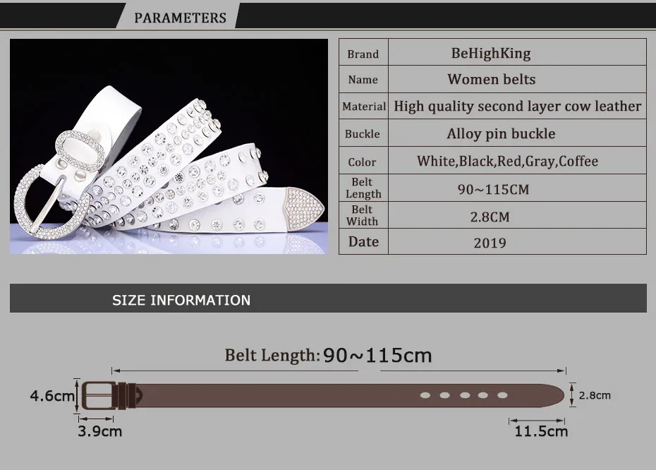 Fashion genuine leather rhinestone belts for women Luxury shining silver ring Pin Buckle belt female jeans strap width 2.8 cm