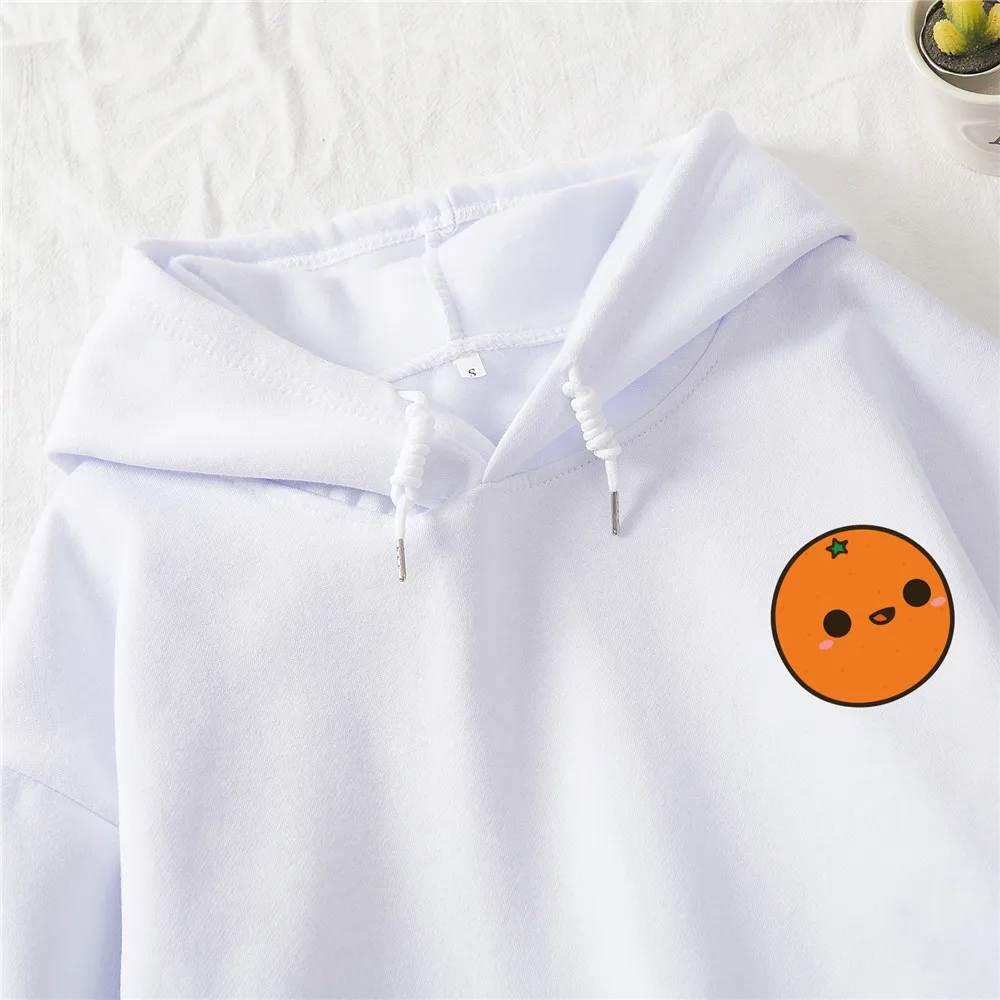 Kawaii Orange Hoodies Cotton Sweatshirt Pullover Feminino Warm Sweetshirt Cartoon Clothes for Women Winter Hoodie with Pocket