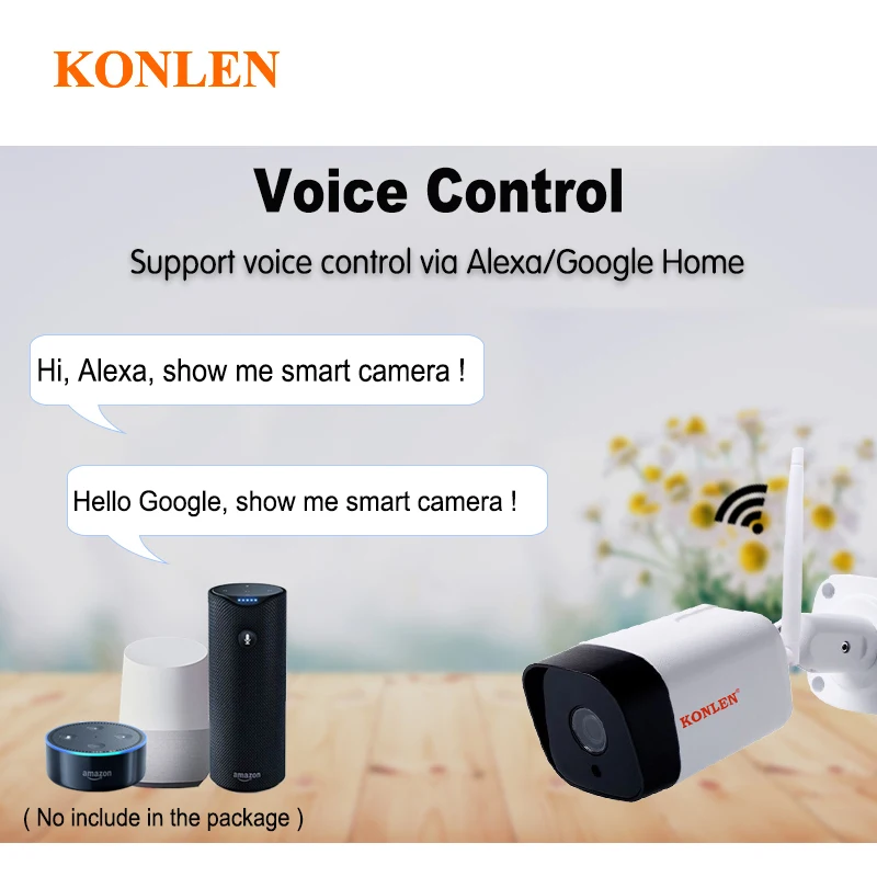 Умная IP камера KONLEN Wi Fi Tuya 1080P HD 2 МП Onvif Наружная цилиндрическая беспроводная