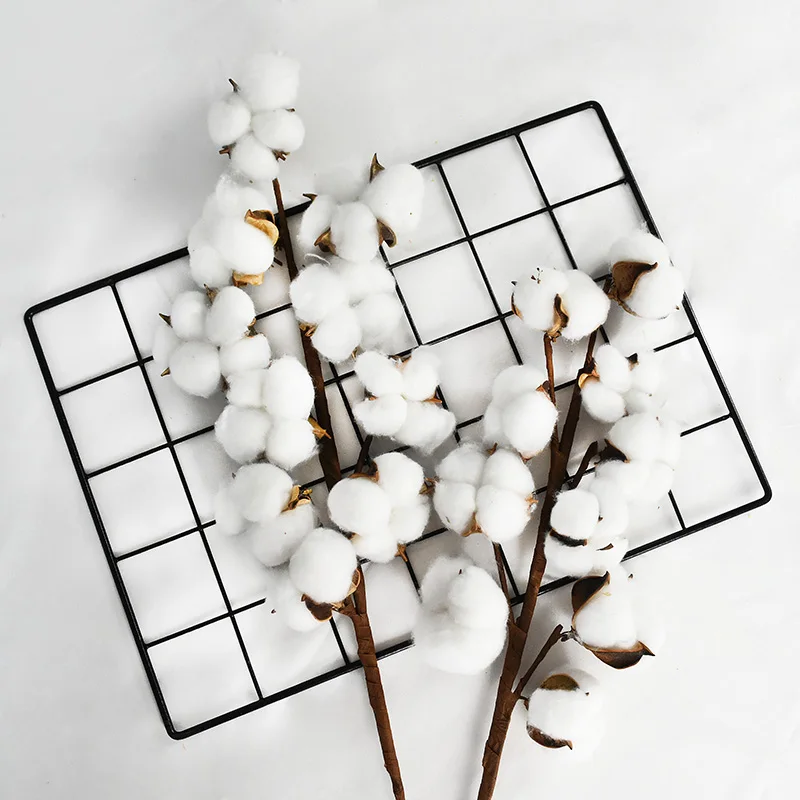 

10 Head Naturally Dried Cotton Flower Artificial Plants Floral Branch For Wedding Party Decoration Fake Flowers Home Decor