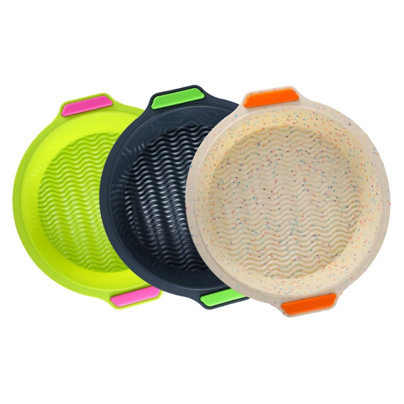 

10 Inch Pie Pan,Silicone Quiche Pan Pie Mold Round Cake Pan Baking Dish,Non-Stick Pie Dish Bakeware Set, 3 Colors