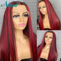 Newa Hair Straight Lace Front Wig 13x6 Human Hair Lace Frontal Wigs For Women Brazilian Hair Highlight Burgundy Wigs Pre Plucked