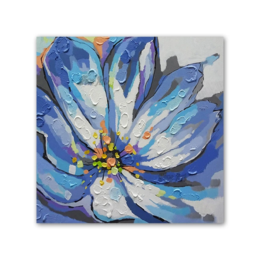 

Large Size Hand Painted Modern Art Oil Paintings on Canvas Bule Flower Wall Picture Poster For Home Decor No Framed