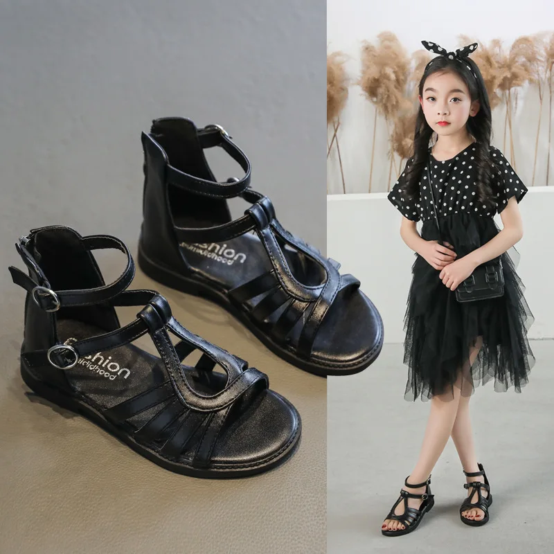

Girls' Sandals Women's 2021 New Summer ROMAN SANDALS Little Girls' Middle and Big Children's Princess Students Pink Sandals