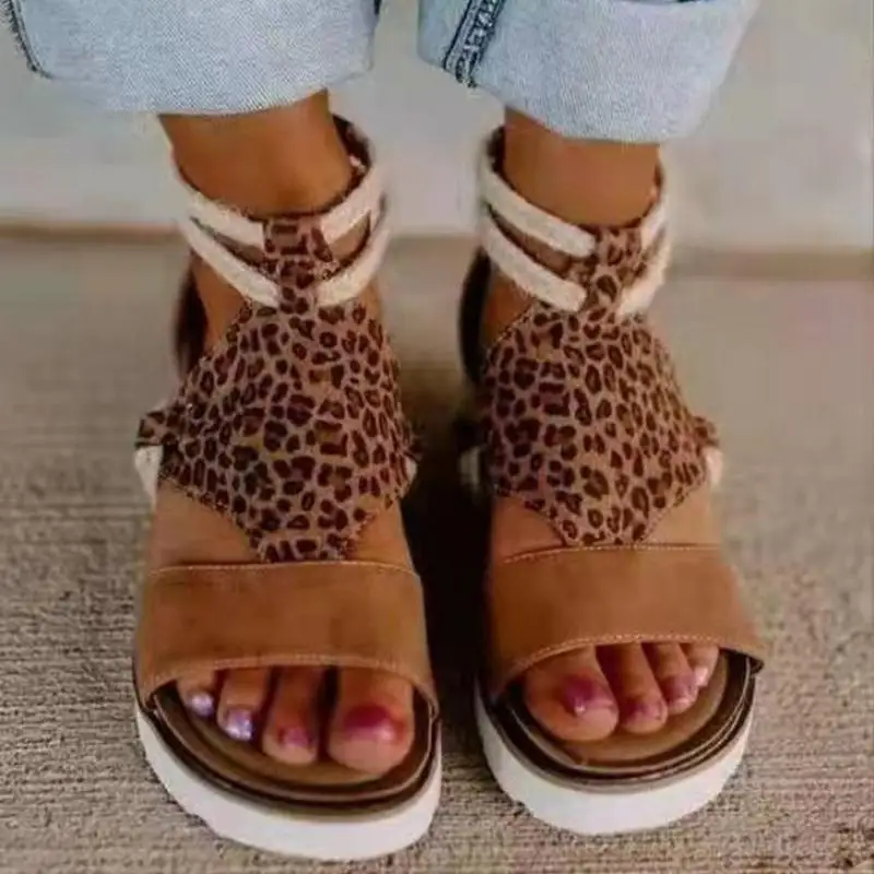 Sandals ladies wedge heel open toe fish mouth foreign trade Roman style sandals shoes cashmere zipper large size sandals