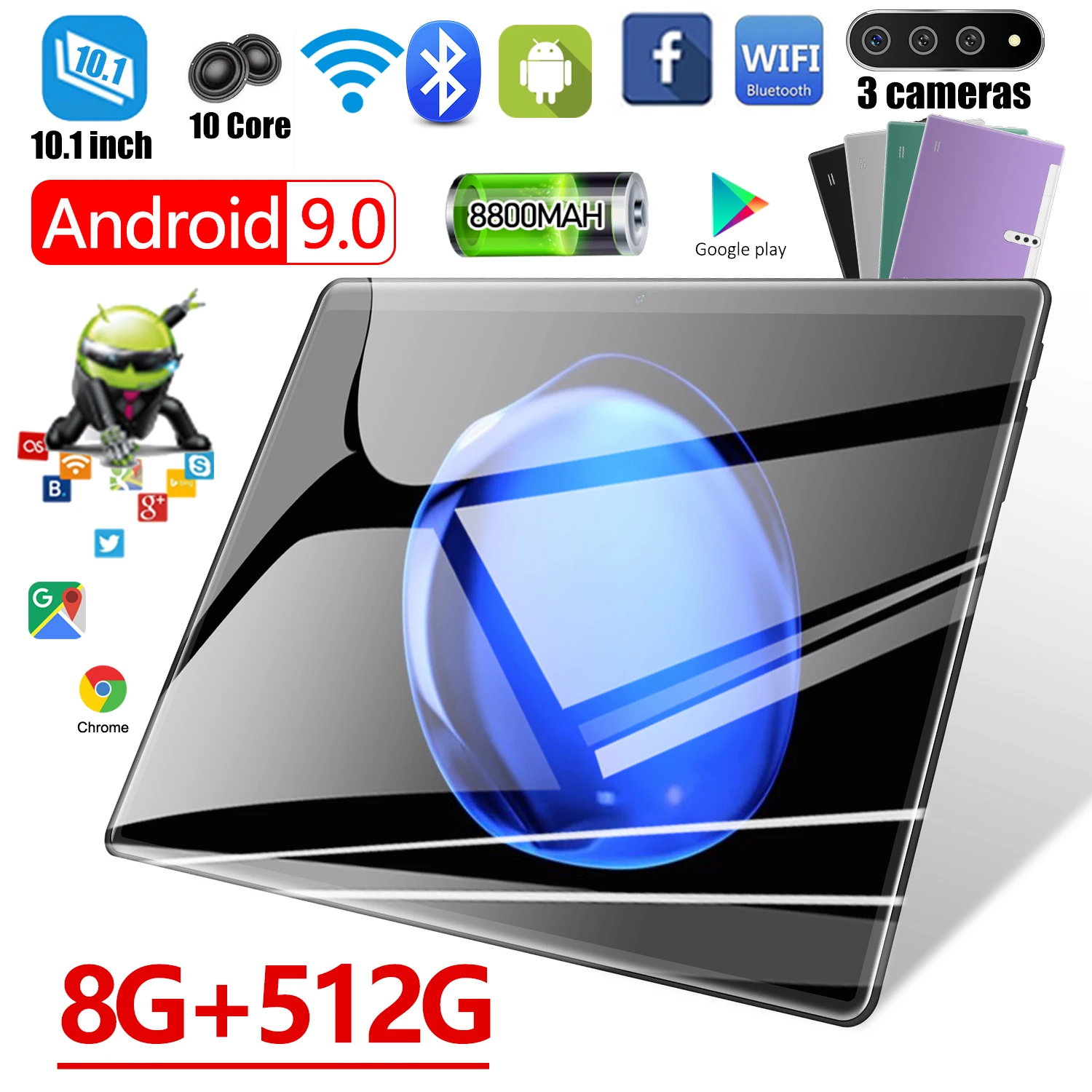 

New X102 10.1inch Tablet PC 2560*1600 8800mAh 5G WiFi 4G LTE 10 Core 8GB RAM 512GB ROM Android9.0 Type-C 8MP+16MP Camera Tablets