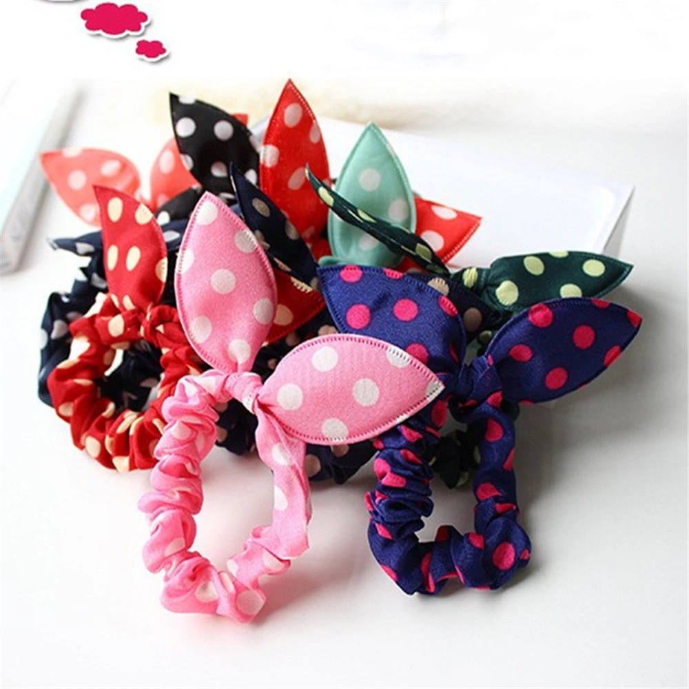 

10Pcs Girls Hair Band Mix Styles Polka Dot Bowknot Rabbit Ears Elastic Hair Ropes Ponytail Holder for Woman Headwear