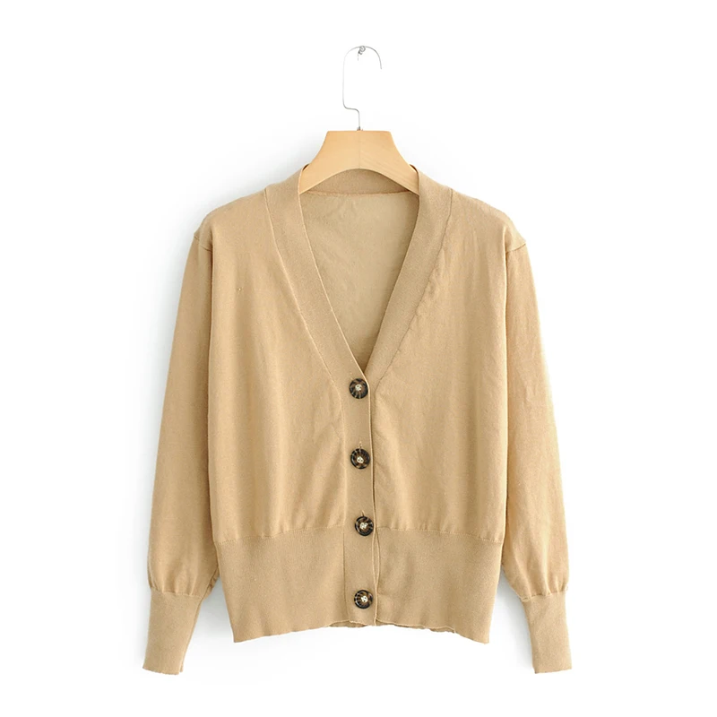 2019 Autumn Women's Knitted Cardigan Soft Female Top With V-Neck And Buttons Knitwear Shortened |