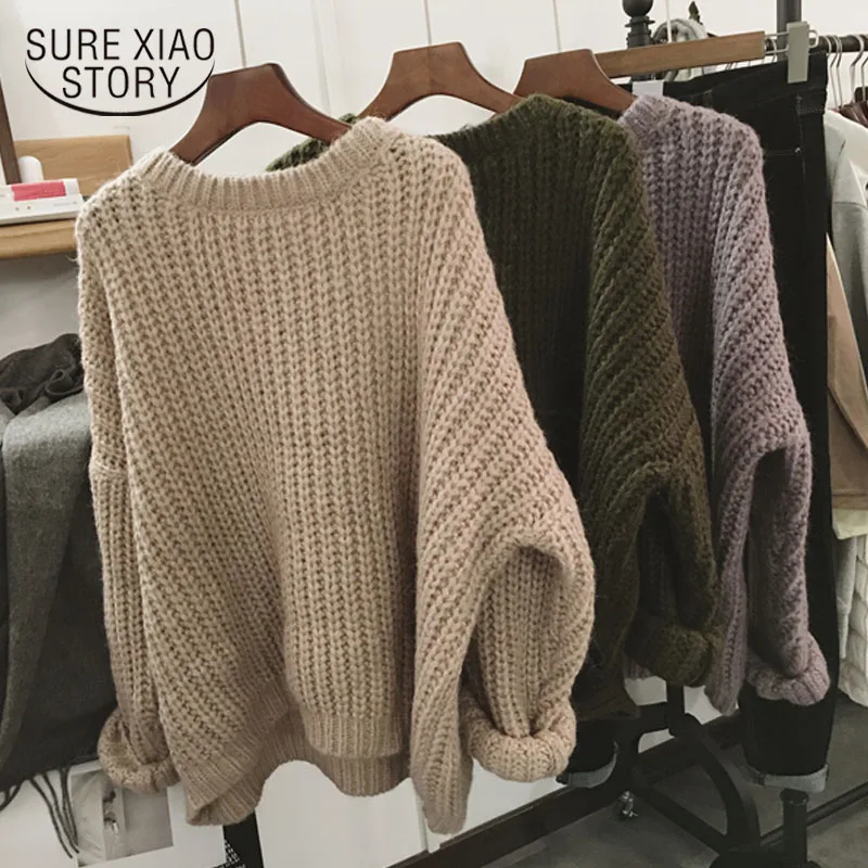 

Autumn and Winter 2020 Long Sleeve Vintage Sweater Women Loose Plus Size Solid Pullover Women O-neck Knitted Sweater Women 11629