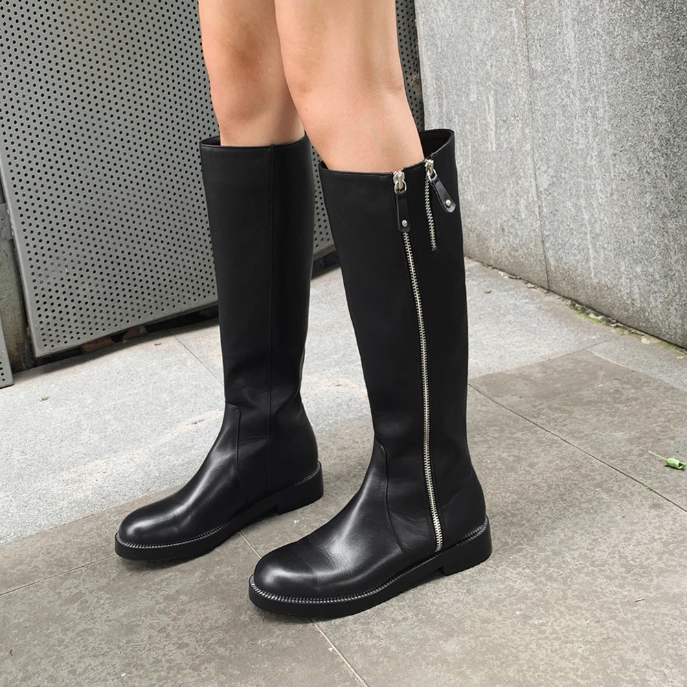 Женские высокие сапоги на молнии из натуральной кожи до колена размеры 34 43|Сапоги