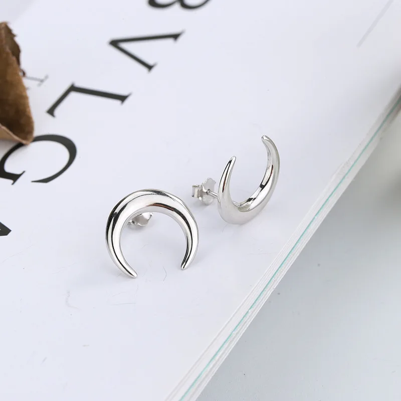 100% Оригинальные серьги гвоздики в виде полумесяца с гладкой поверхностью тонкие