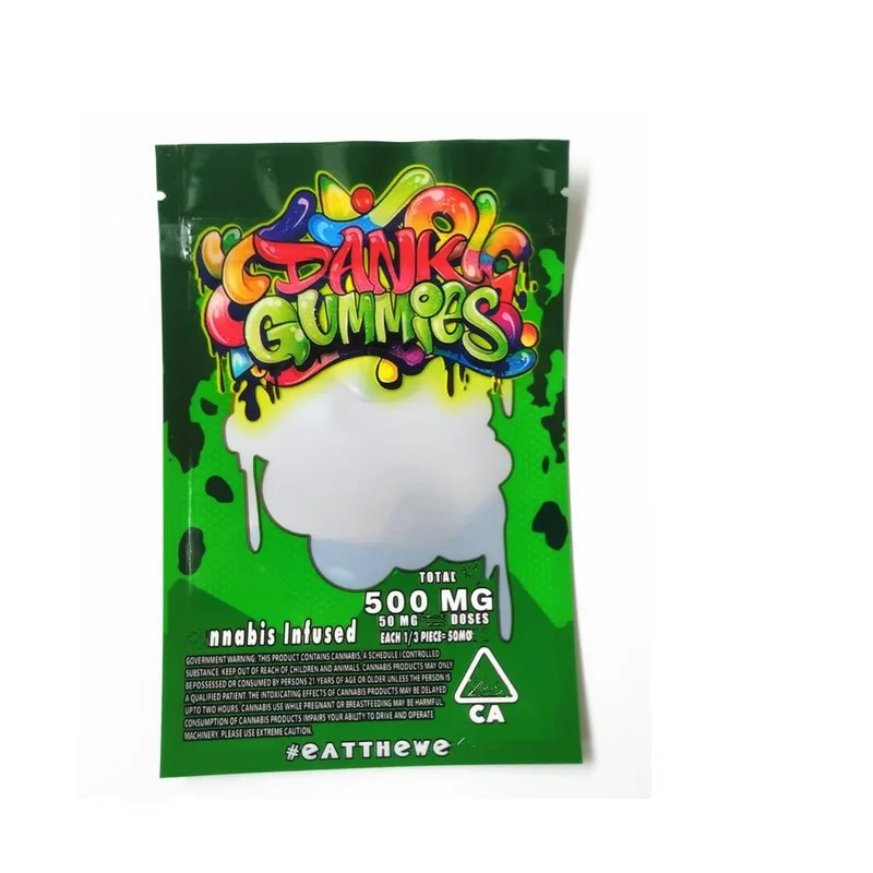 

2021 Empty Dank Gummies Mylar Bag Edibles Retail Zip Lock Packaging Worms 500MG Bears Cubes Gummy for Dry Herb Flower