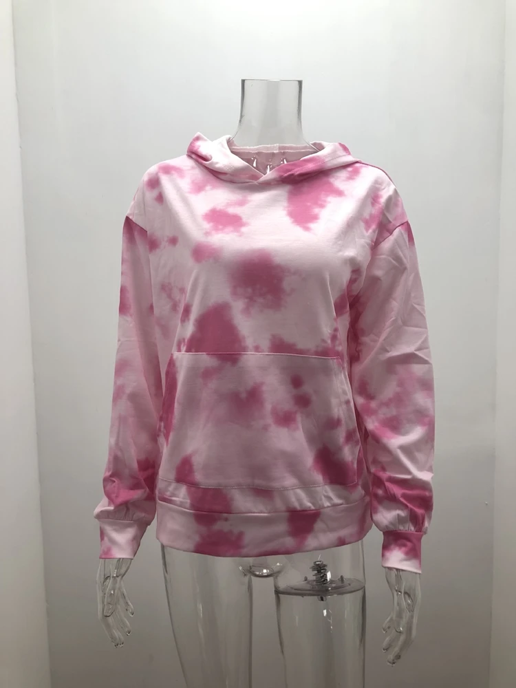 

Women's Tie Dyed Hooded Sweatshirt Ladies Loose Pullover Top Fall Long Sleeve Loose Drawstring Pullover Casual Hoodie