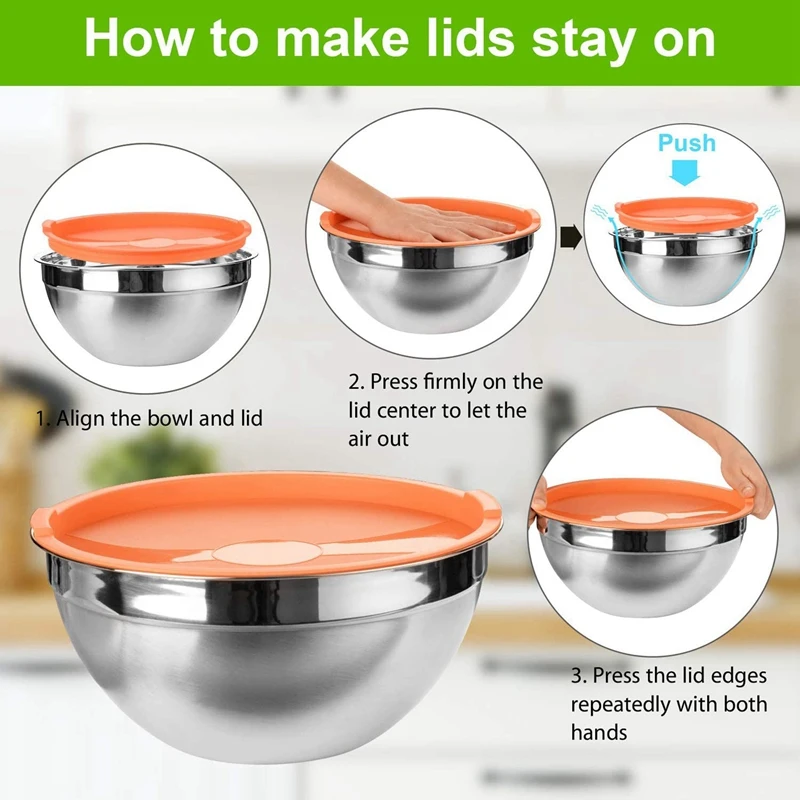 Набор из 5 смешивающих салатников с крышками Салатница нержавеющей стали