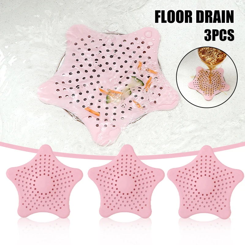 

3pcs TPR Floor Drain with Suction Cup for Kitchen Washbasin Bathroom Five-Pointed Star Sink Anti-Clogging Filter B1