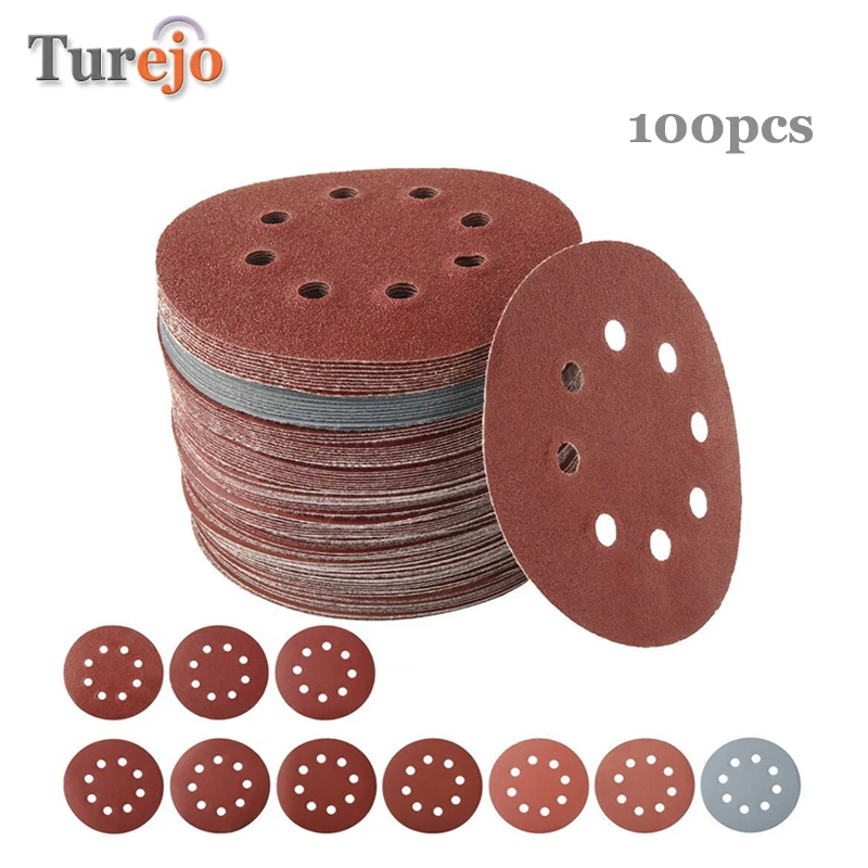 

50/100 Pcs Sand Paper Round Shape 125mm Sanding Discs Hook Loop Sanding Paper Buffing Sheet Sandpaper 8 Hole Polishing Pad