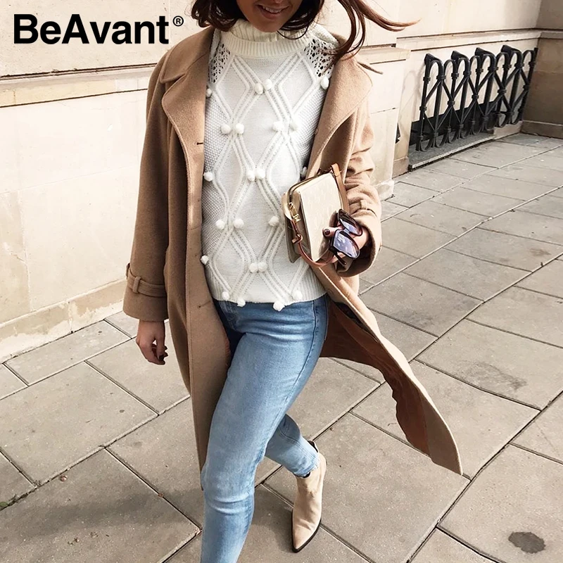 Трикотажный Свитер BeAvant с рукавами летучая мышь Зимний Белый Повседневный
