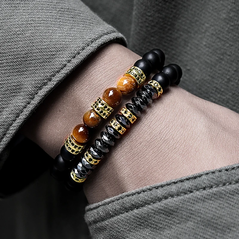 

Classic Round Tube Charm Hematite Bracelet For Men Luxury Natural Tiger Eye & Matte Bead Bracelet Men Jewelry Gift