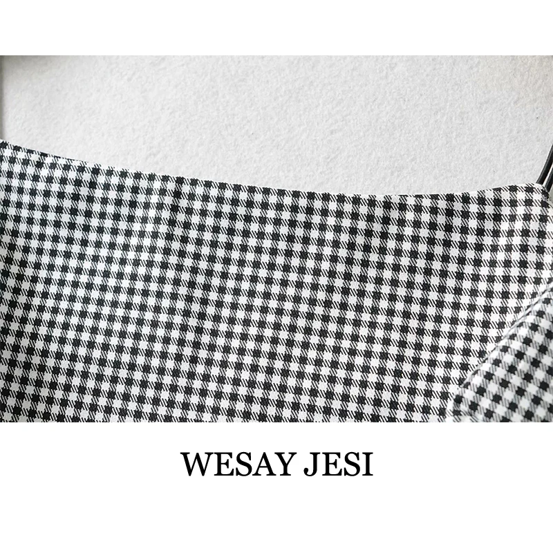 

WESAY JESI Fashion Summer Women's Tube Top Black And White Plaid Vest Off Shoulder Sleeveless Short Camisole Tops Office Lady