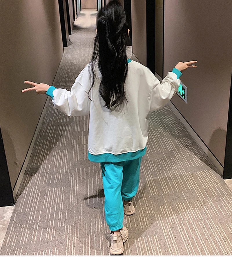 

Lovely Duck Printed Clothing Set For Kids Girls Cartoon Sweet Casual Outfit Two Pieces Loose Bat Sleeve Clothes Suit 2021 Spring