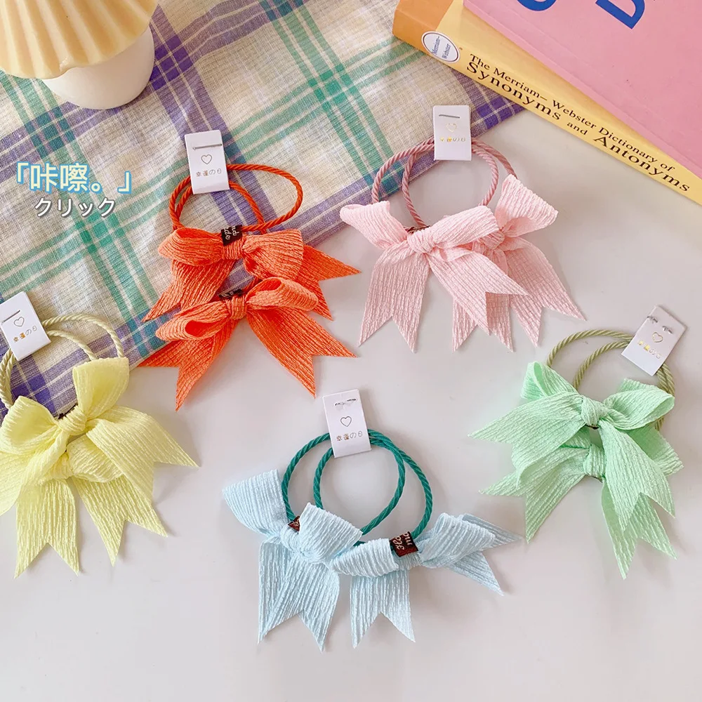 

2PCS Candy Color Bow Princess Headwear Kids Cute Elastic Hair Bands Children Hair Ties Girls Hair Accessories Baby Headdress