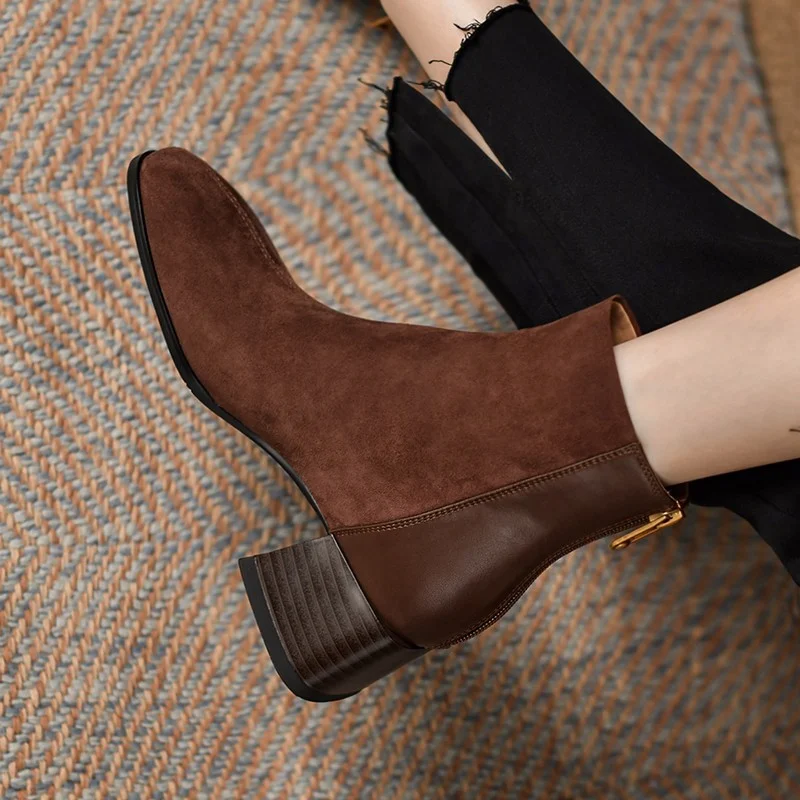 

2022 Autumn New Fashion Platfrom Square Heel Women's Casual Ankle Boots Back Zipper Mid Heel Women's Chelsea Motorcycle Boots